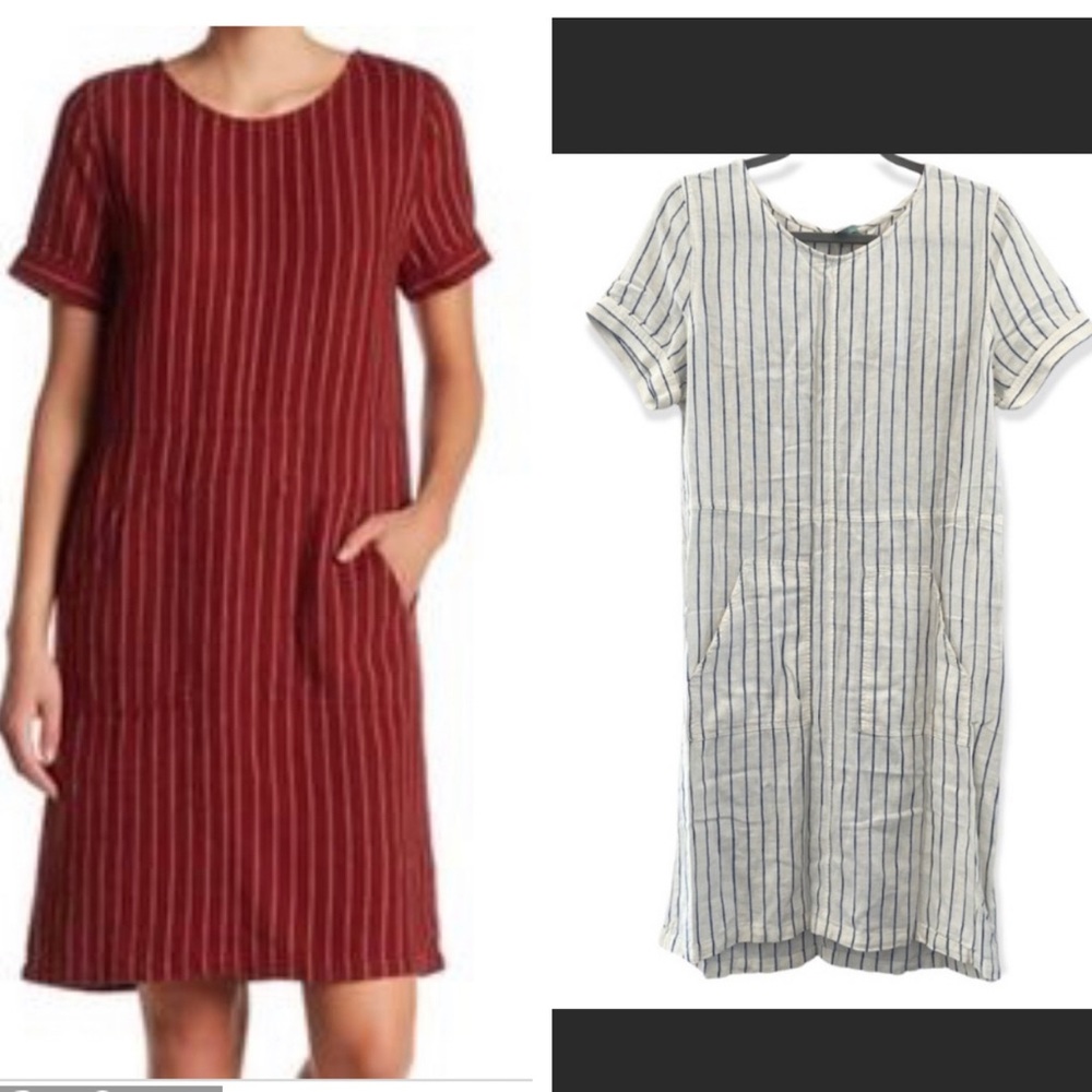 SUSINA Striped Shirt Dress Nautical Linen Blend Small